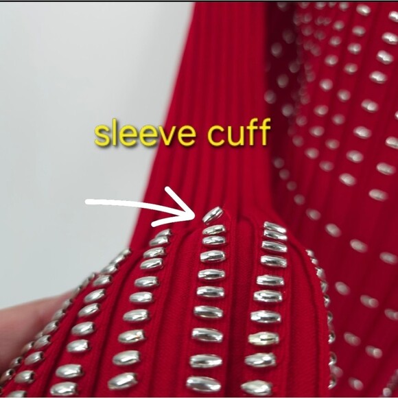 Radzoli Beaded Ribbed Sweater Long Sleeve Holiday Party Vegas Bling Red Large - Picture 14 of 16